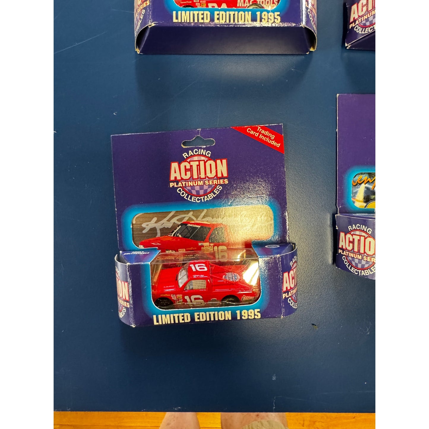 Lot of Seven Racing Action Platinum Series 1995 Trucks & Matching Trading Cards – #28, #52 (Ken Schrader), #7, #16, #84 (Joe Ruttman), #71, #16