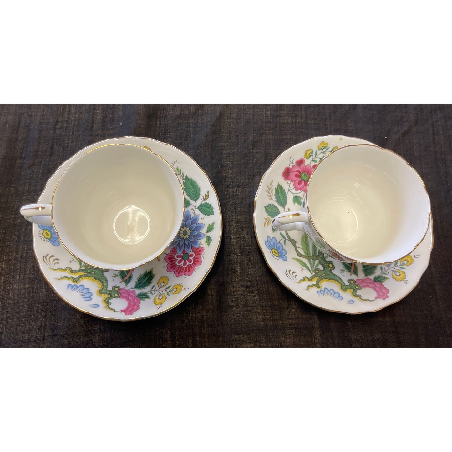 Vintage Set of 2 Crown Staffordshire Exotic Bird Coffee Cup and Saucer