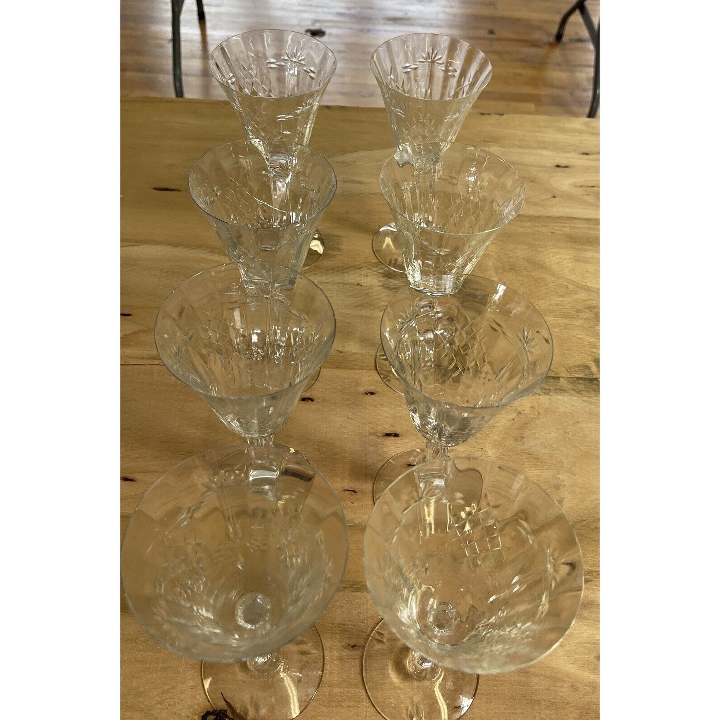 Rare Vintage Set of 8 Fostoria Staunton Cut Crystal Water Goblet circa 1933-1943