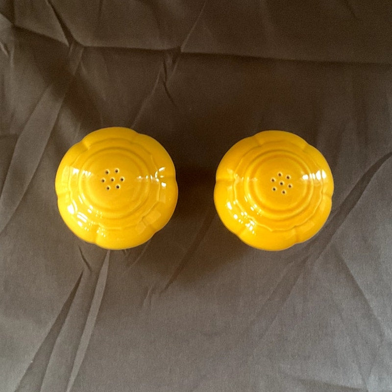 Vintage Riviera Pottery Six Hole Round Yellow Salt & Pepper Shakers (No Plug)