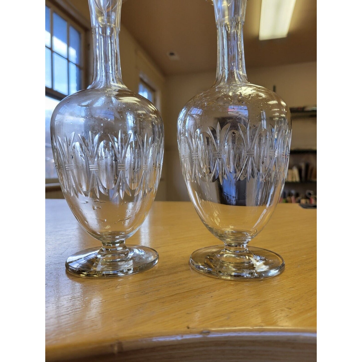 Pair of Elegantly Detailed Wine Footed Decanters