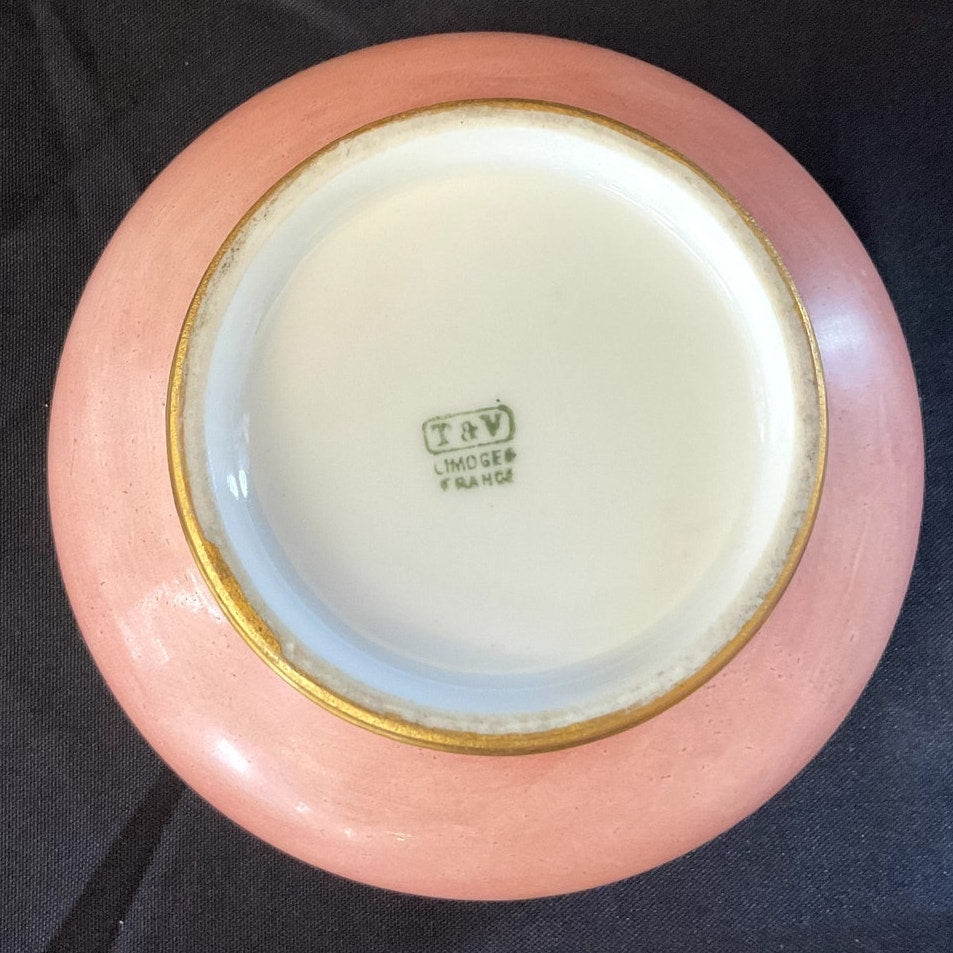 Antique Pink T&V Limoges Hand Painted Portrait Powder Jar
