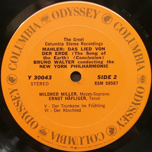 Gustav Mahler - Bruno Walter, New York Philharmonic, Mildred Miller, Ernst Haefliger : Das Lied Von Der Erde (LP,Stereo)