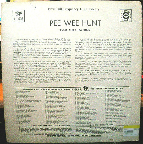 Pee Wee Hunt : Plays And Sings Dixie (LP,Album)