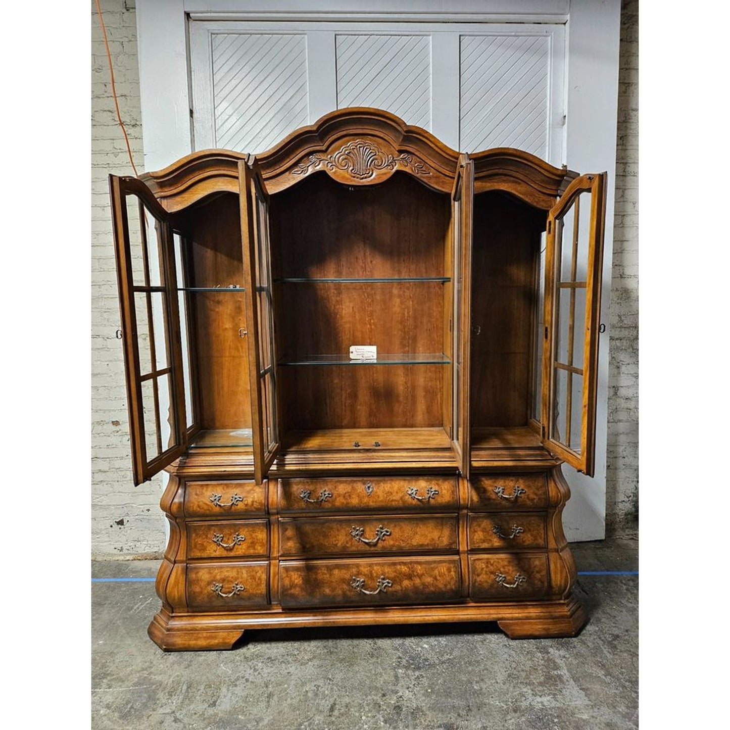 Vintage Drexel Heritage Burl Wood Illuminated Hutch