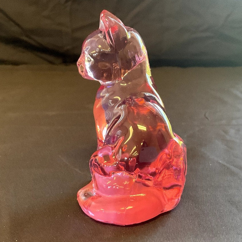 Vintage Fenton Madras Pink Lilac Opalescent Glass Cat