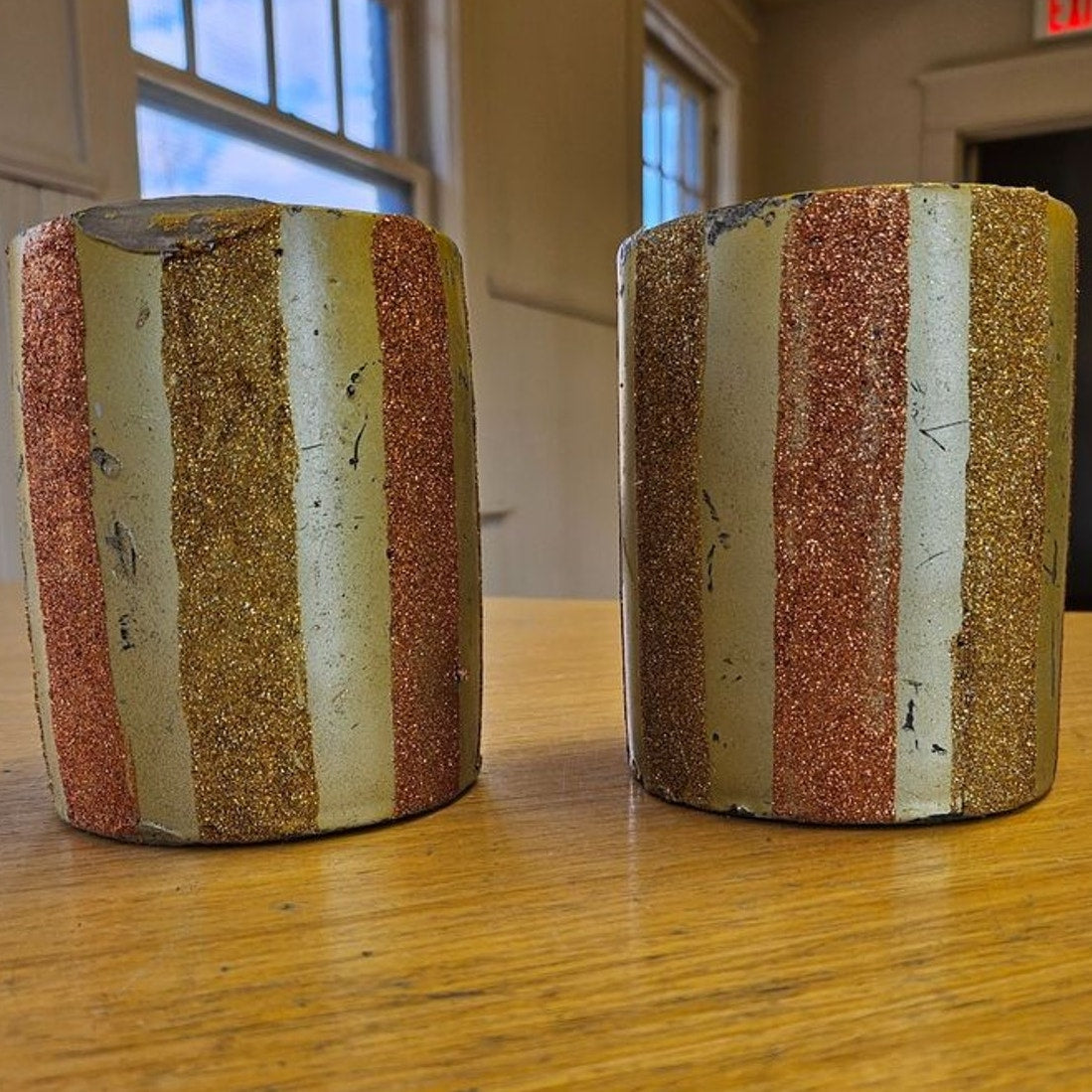 Large Glitter Candles 4" x 5" Set of Two