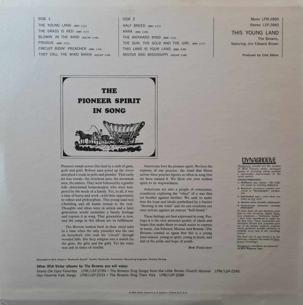 The Browns (3) Featuring Jim Ed Brown : This Young Land (LP,Album,Stereo)