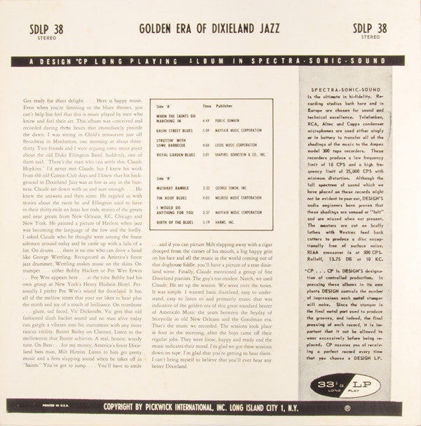 Claude Hopkins, Pee Wee Erwin, Buster Bailey, Vic Dickenson, George Wettling, Milt Hinton : The Golden Era Of Dixieland Jazz: 1887-1937 (LP,Stereo)