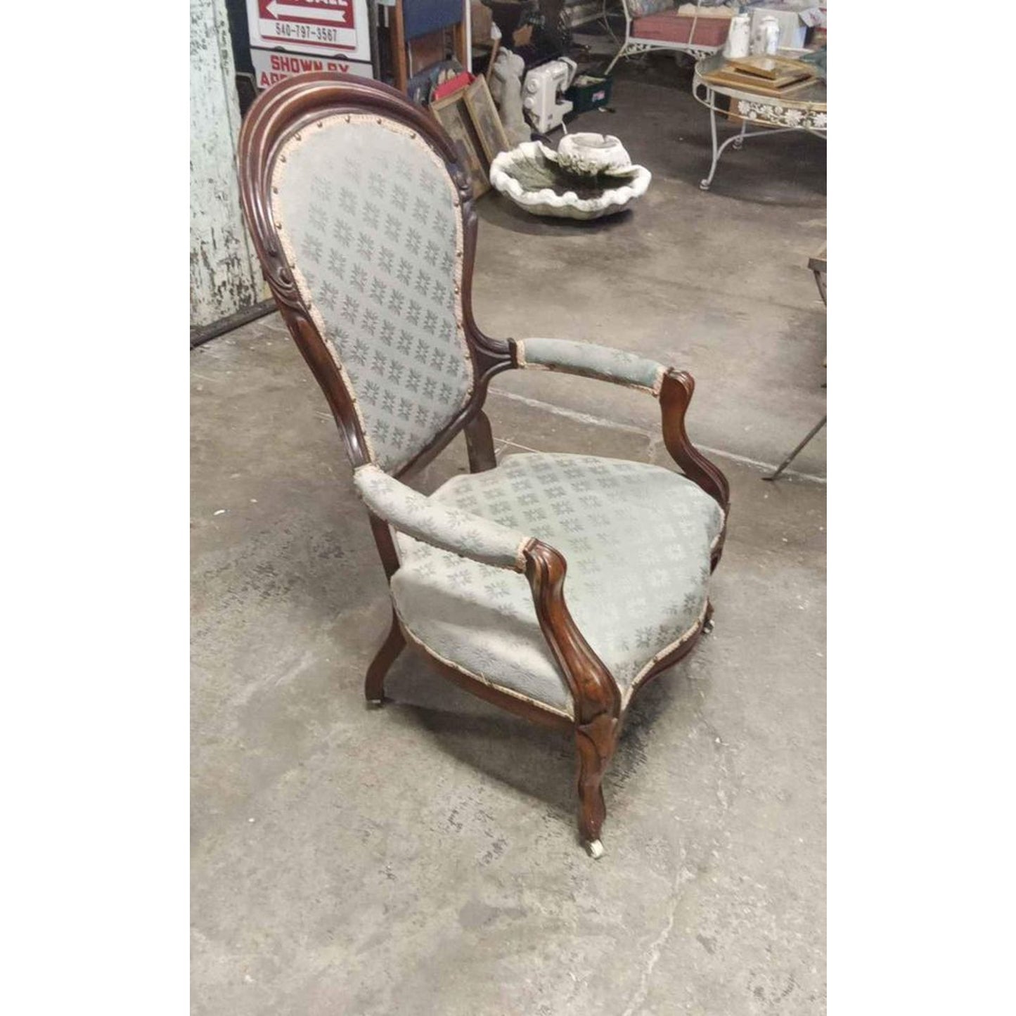 Antique Victorian Mahogany Ladies Armchair with Wheels