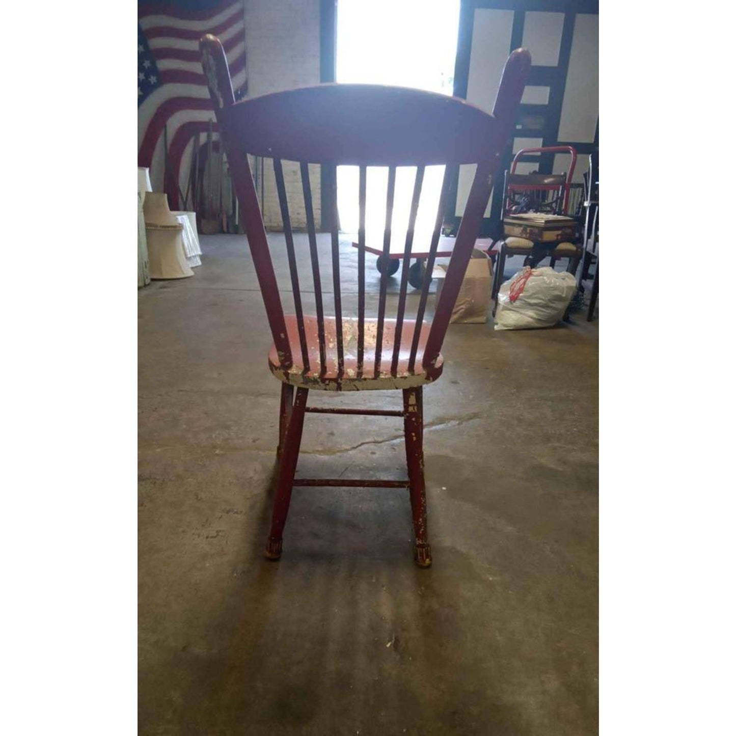 Vintage Farmhouse Wooden Red Chair