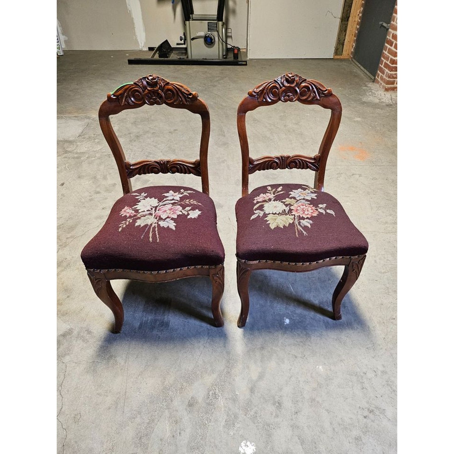 Vintage Wooden Needlepoint Amana Occasional Chairs Set of Two