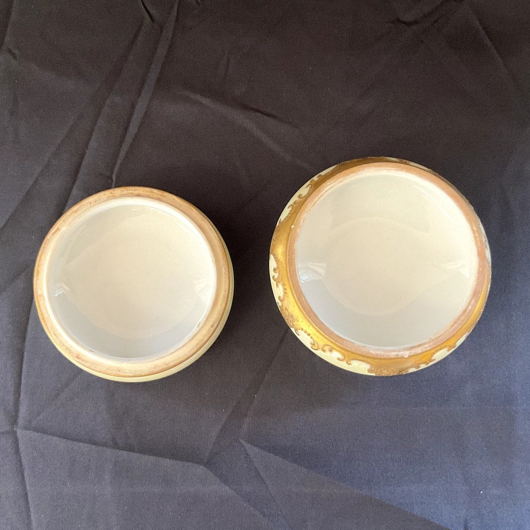 Antique Yellow T&V Limoges Hand Painted Portrait Powder Jar