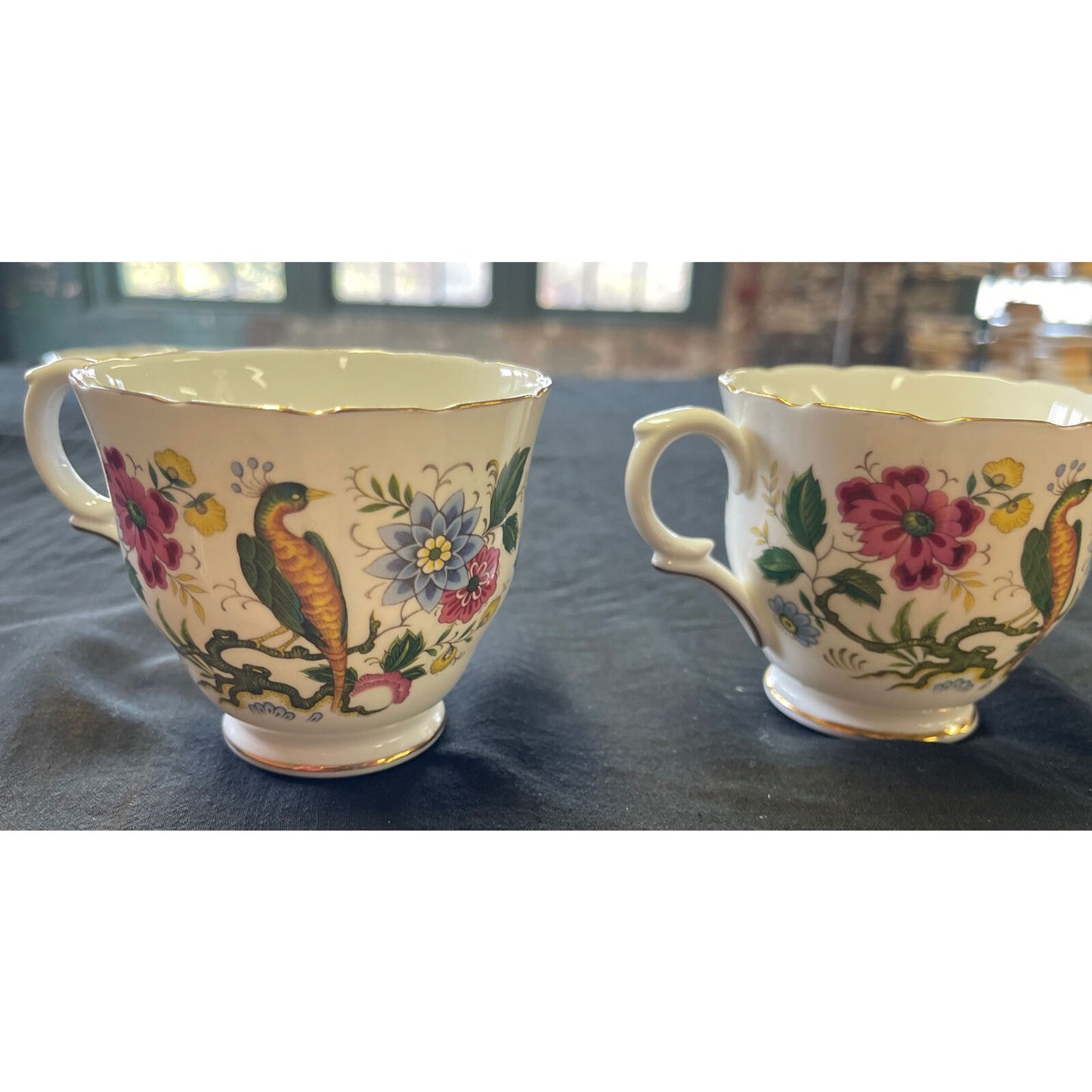 Vintage Set of 2 Crown Staffordshire Exotic Bird Coffee Cup and Saucer