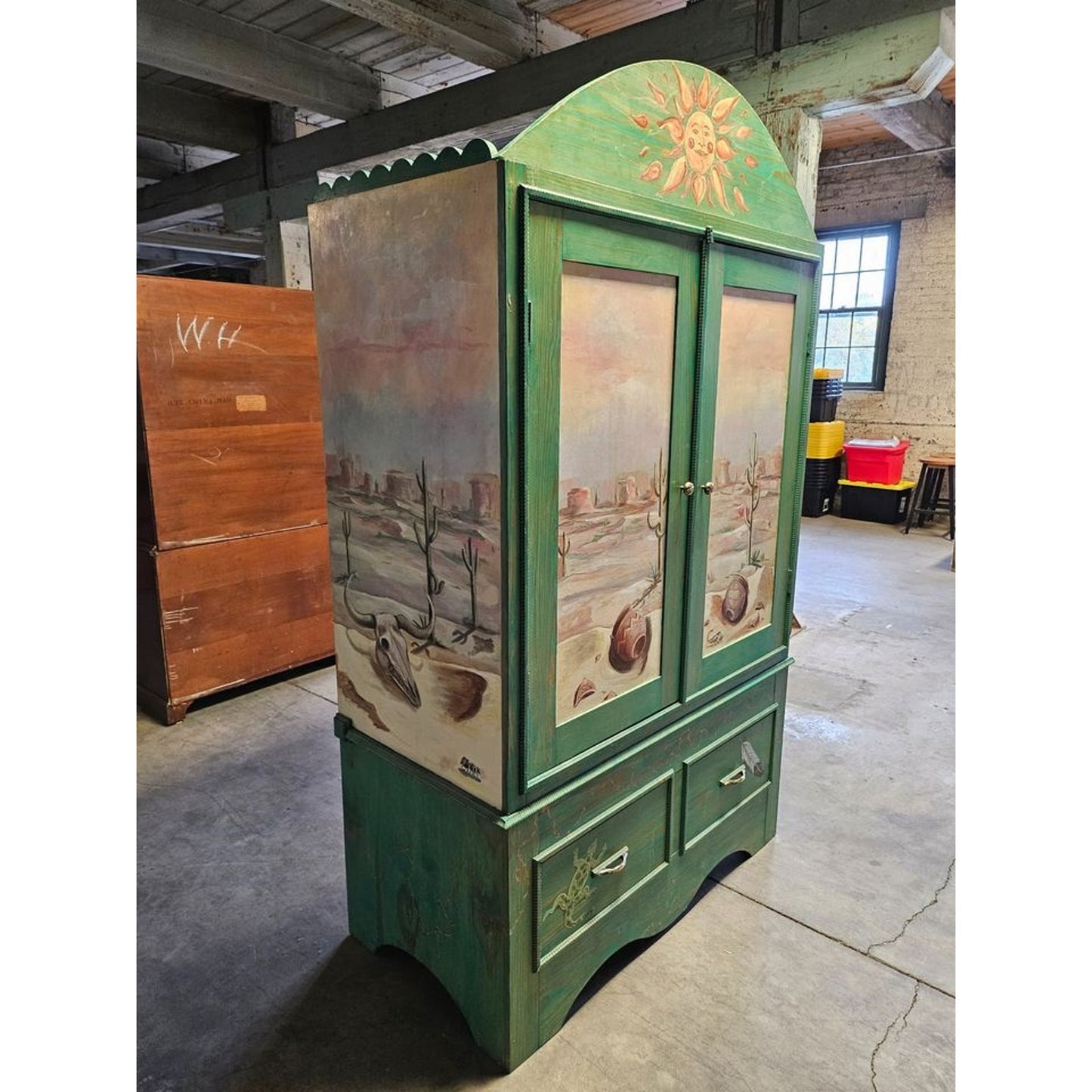 Hand Built Custom Painted Wood Armoire