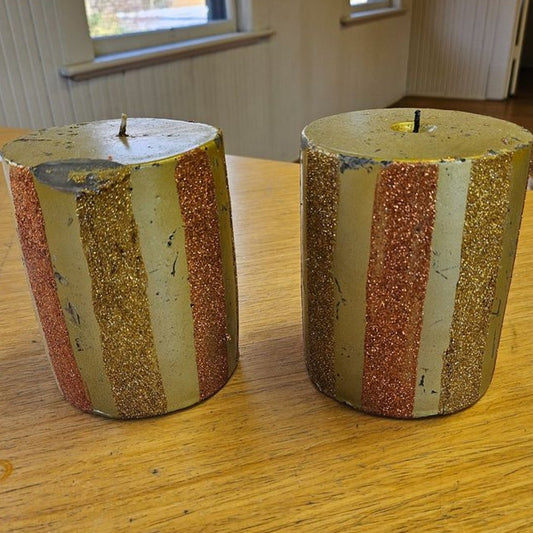 Large Glitter Candles 4" x 5" Set of Two