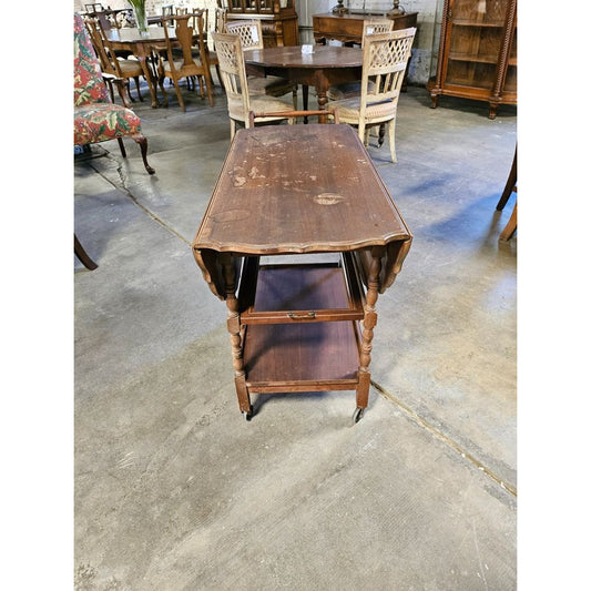 Vintage 3 Tier Walnut Drop Leaf Bar/Tea Cart