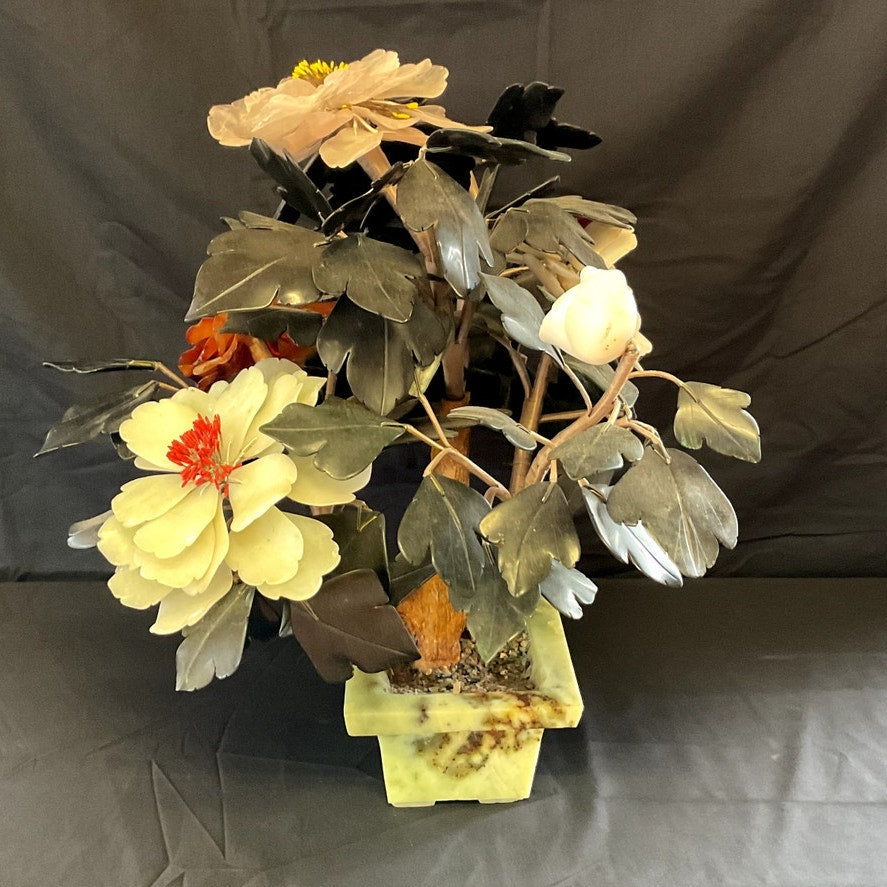 Chinese Hand Carved Natural Stone Early- Mid 20th Century Flower Arrangement