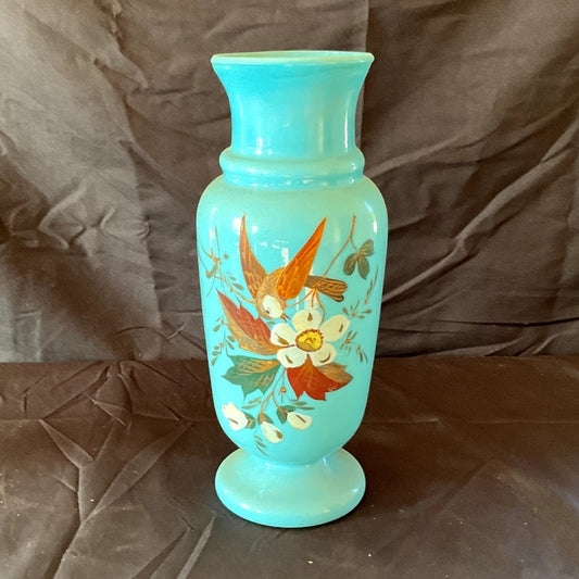 Bristol-Opaline Blue Hand Painted Milk Glass