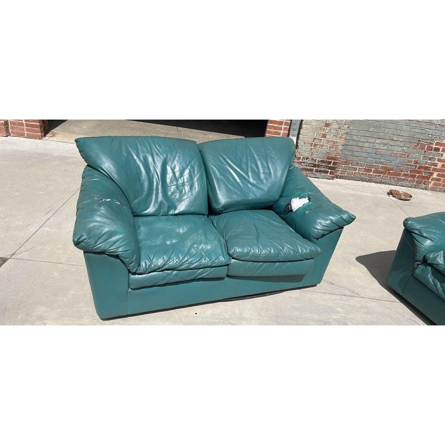 Four Piece Green Leather Living Room Sofa Loveseat And Chairs Set