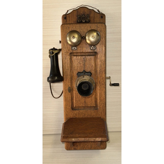 Antique 1906 Oak American Electric Wall Telephone 5 Magnet Crank Works