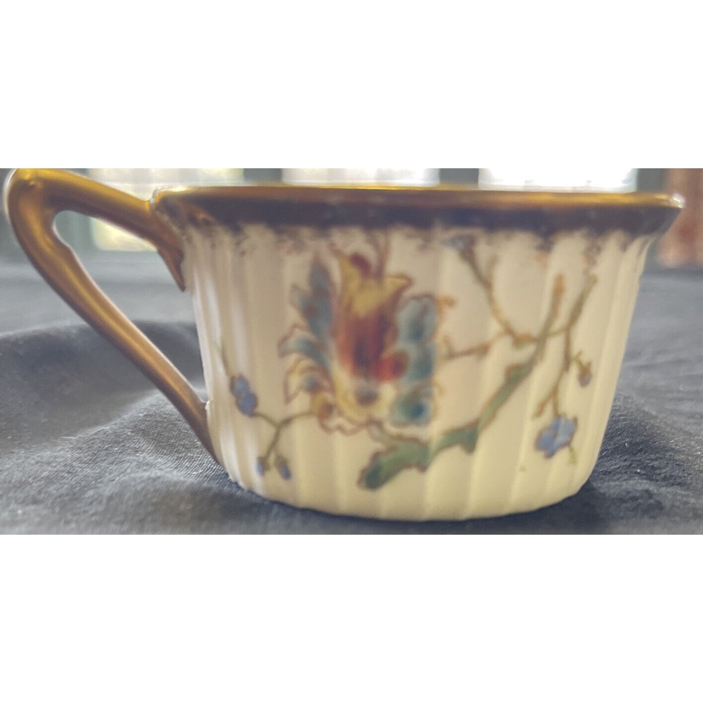 Antique Marx & Gutherz Floral & Gilded Demitasse Cup and Saucer circa 1876-1889