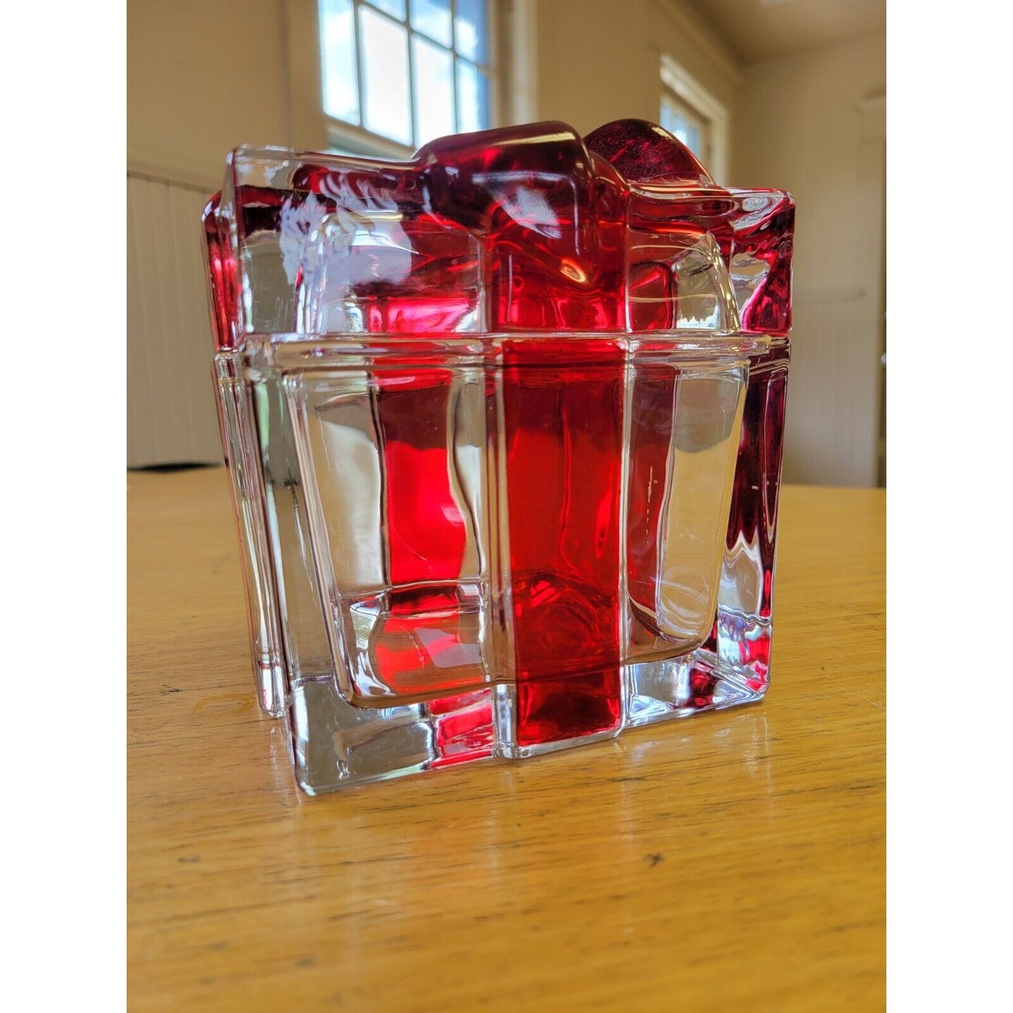 Vintage Glass Red Bow Christmas Box