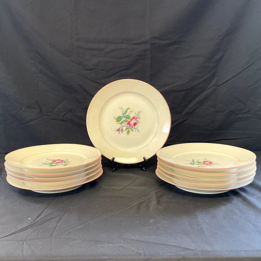 Antique Haviland Limoges Rose Pattern w/ Pink Accents Salad Plates - Set of 11