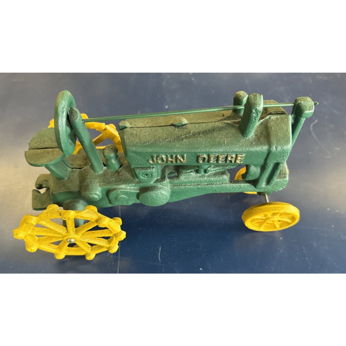 John Deere Cast Iron Tractor Toy 6 Lbs Embossed Lettering 10.5" Wheel to Wheel