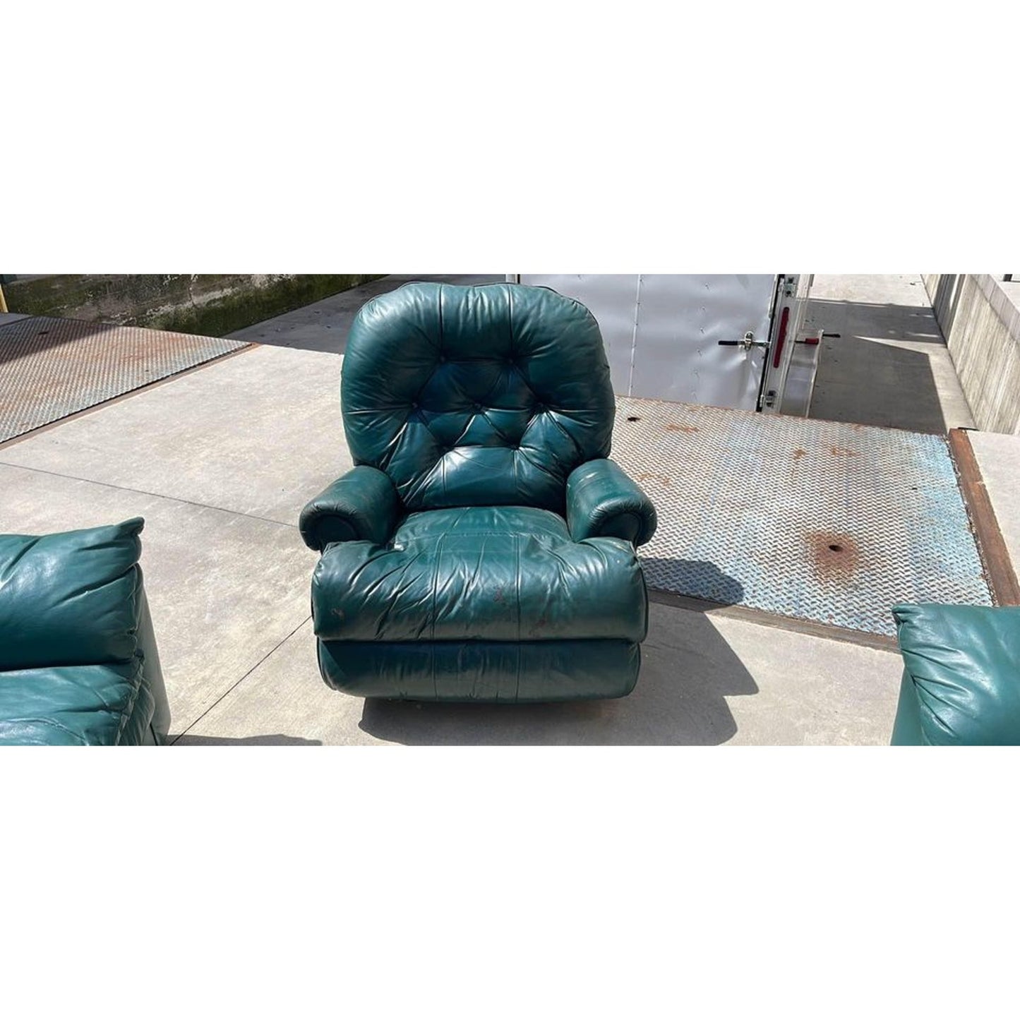 Four Piece Green Leather Living Room Sofa Loveseat And Chairs Set