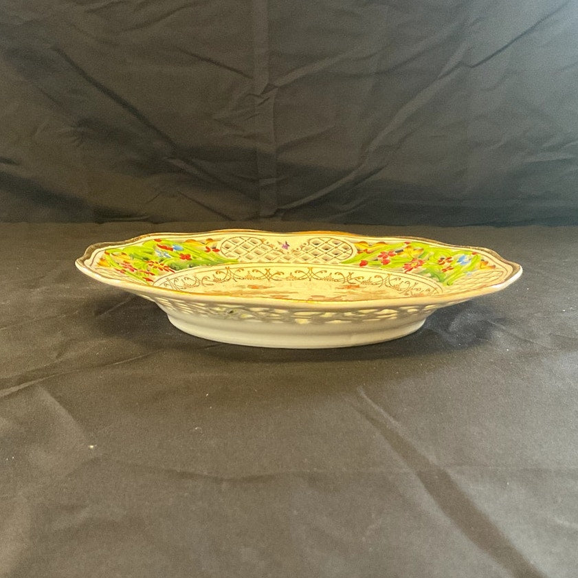 Vintage Reticulated Lattice Courting Couple Porcelain Dish