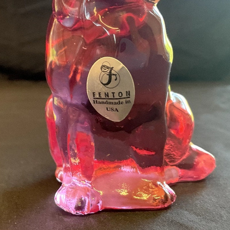 Vintage Fenton Madras Pink Lilac Opalescent Glass Cat