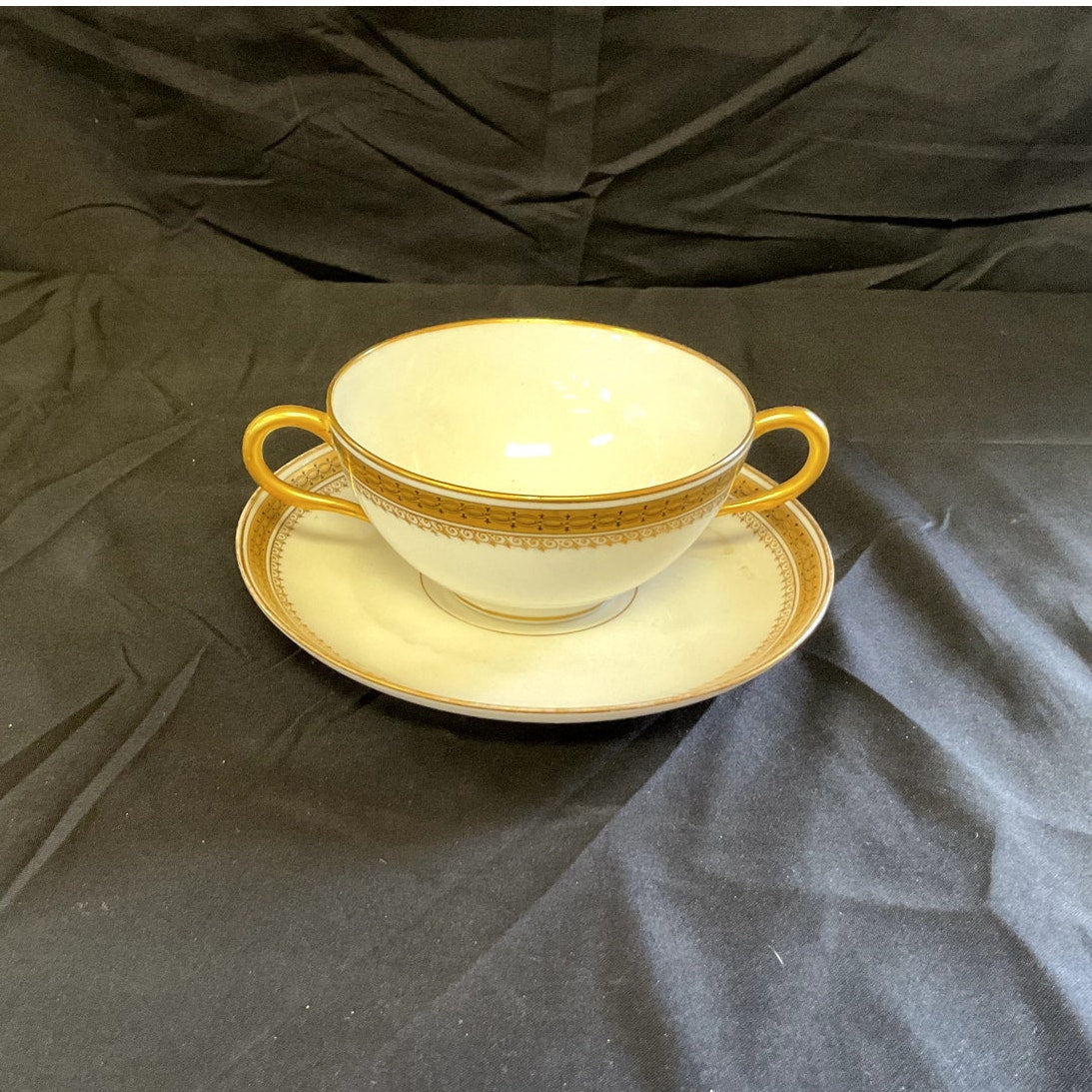 Wm Guering & Co. Limoges Gilded Bouillon Cup & Saucer circa 1900s