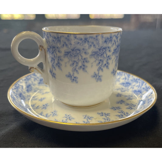 Royal Worcester Blue Floral with Gold Trim Demitasse Cup and Saucer circa 1893