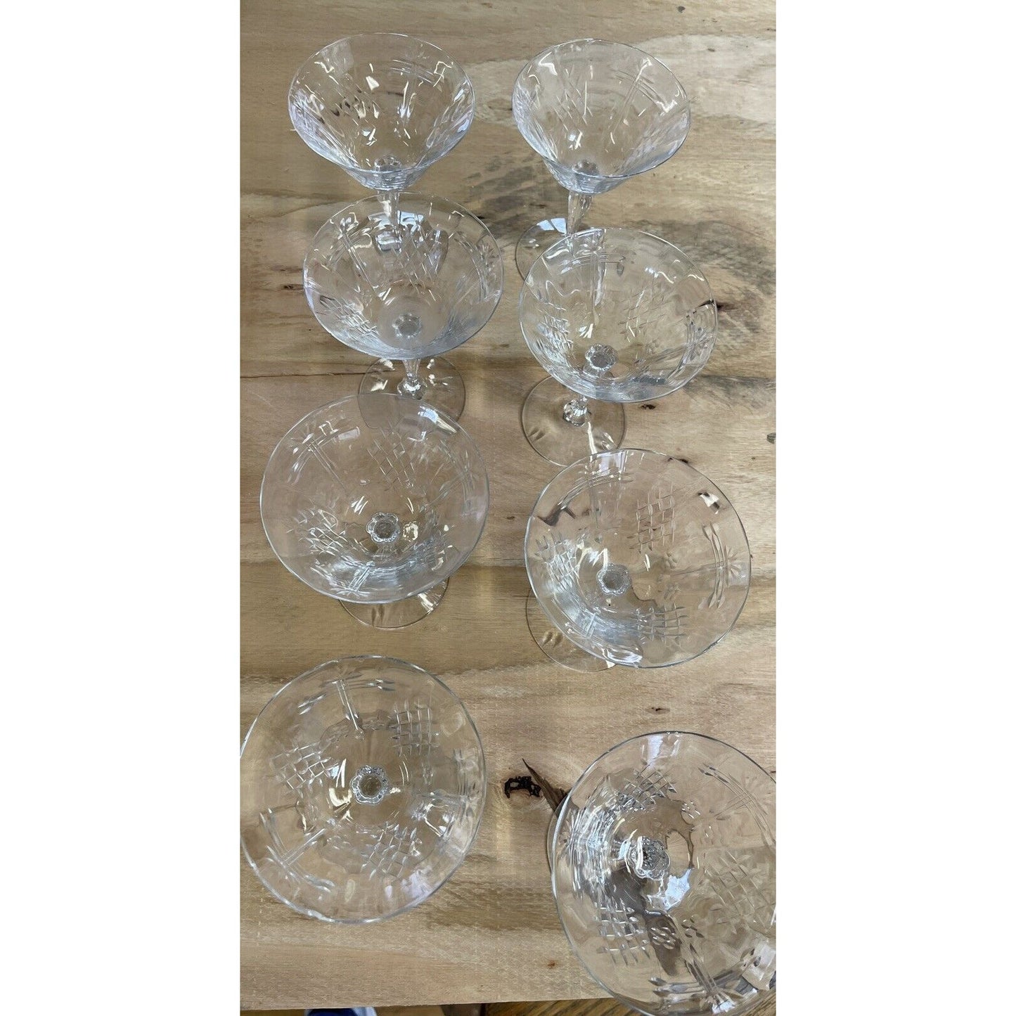 Rare Set of 8 Fostoria Staunton Cut Crystal Dessert or Champagne circa 1933-1943