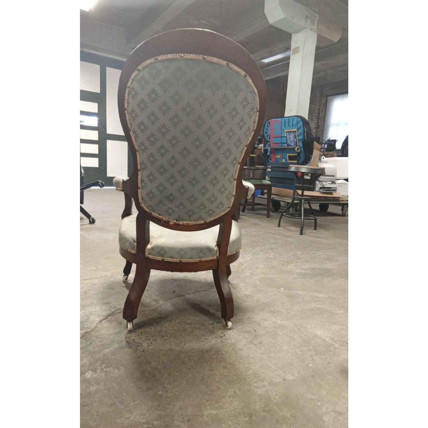 Antique Victorian Mahogany Ladies Armchair with Wheels