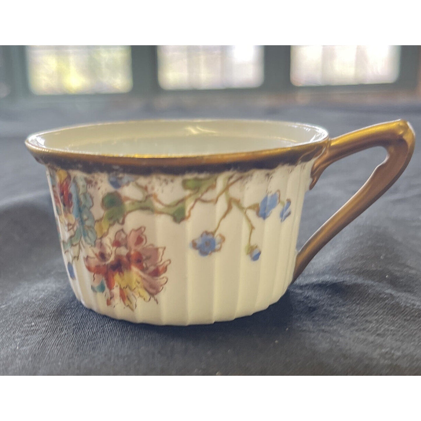 Antique Marx & Gutherz Floral & Gilded Demitasse Cup and Saucer circa 1876-1889