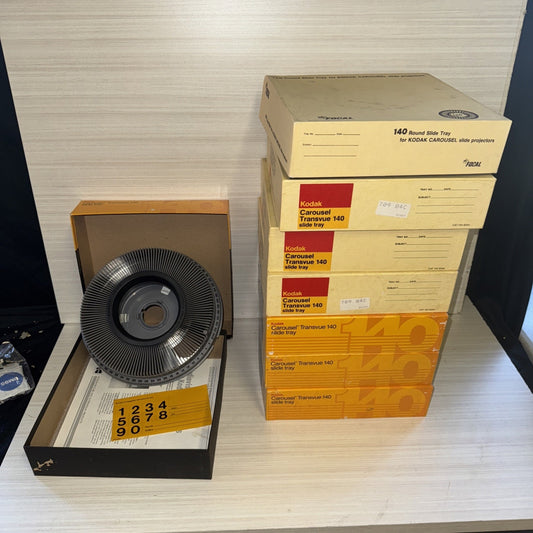 Lot Of 7 Kodak Carousel Transvue 140 And 1 Kmart 140 Slide Trays W/ Box