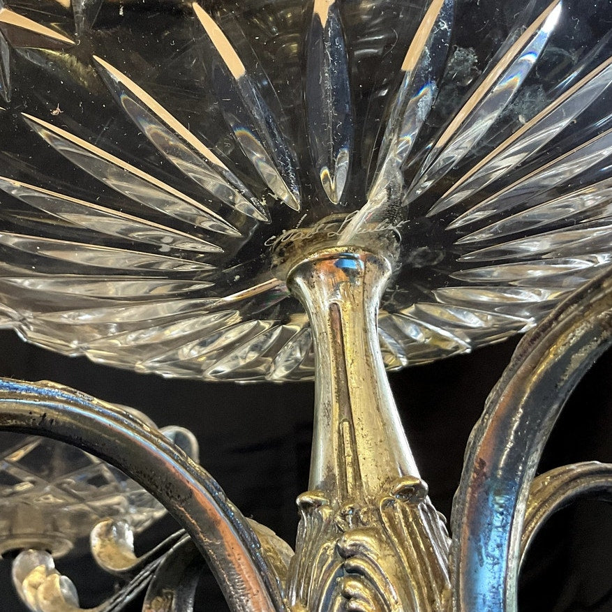 Silver Plated Crystal Bowl Epergne - Signed