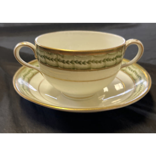 Crown Staffordshire Gilded with Ivy Pattern Cream Soup or Bullion Cup & Saucer