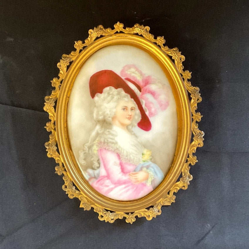 Lady Georginia Cavendish Hand painted Portrait on Porcelain w/ Frame