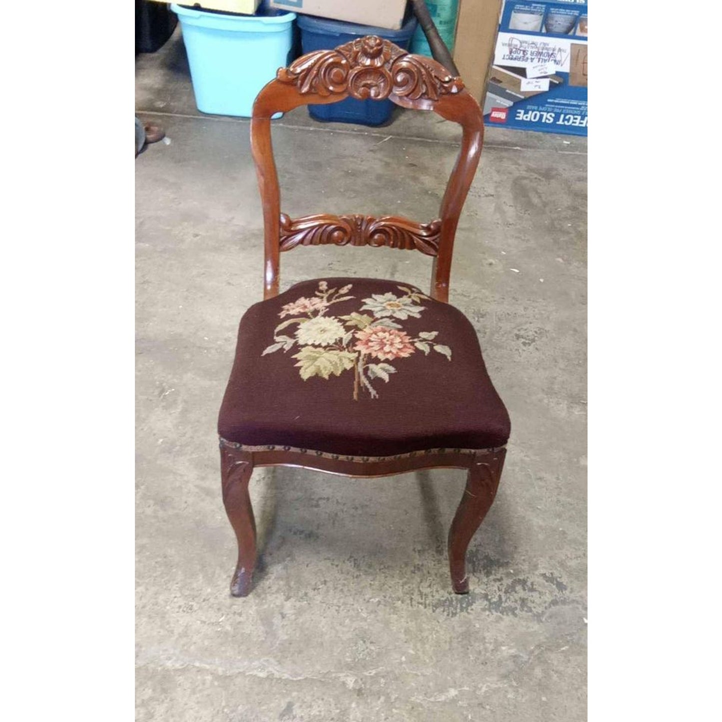 Vintage Wooden Needlepoint Amana Occasional Chairs Set of Two