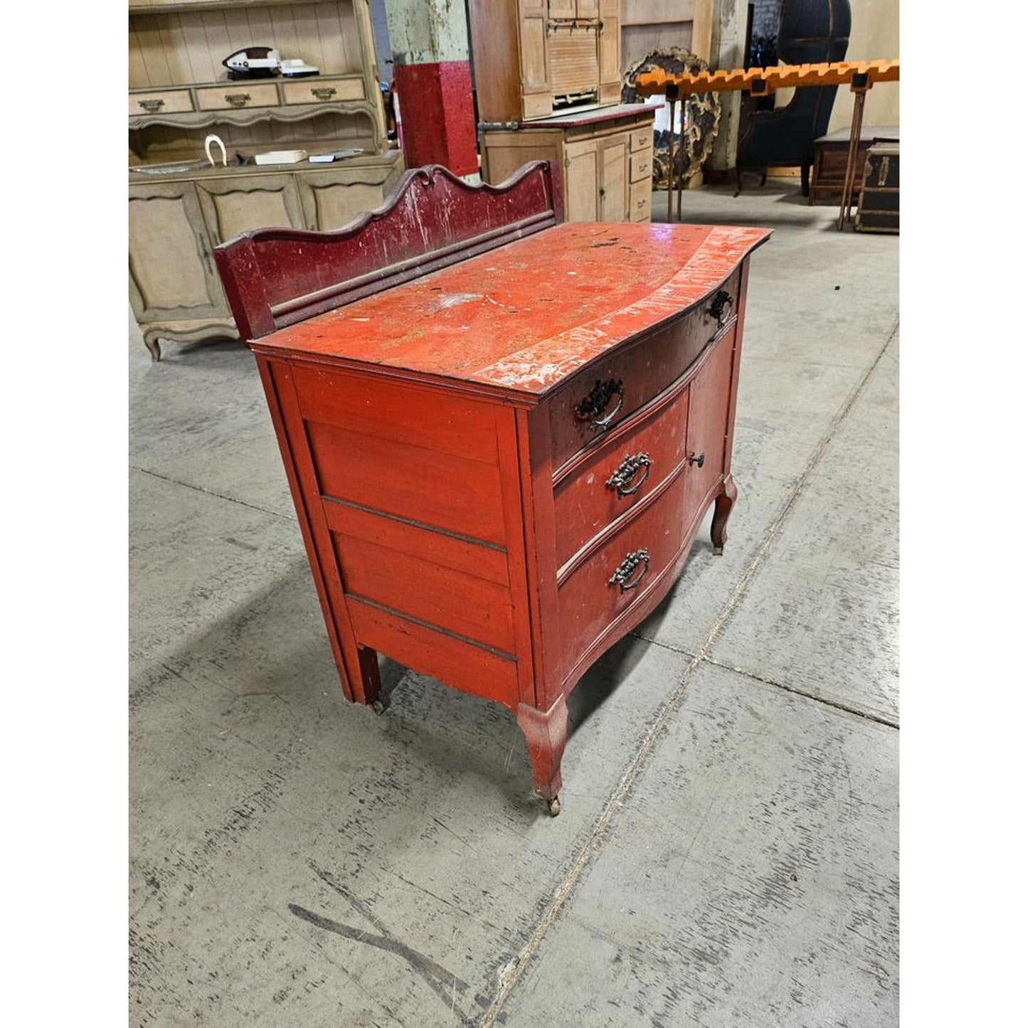 Vintage Solid Wood Serpentine Three Drawer Dresser