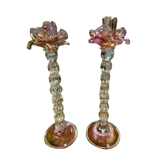 Vintage Venetian Blown Glass Candle Holders (Floriform Style)