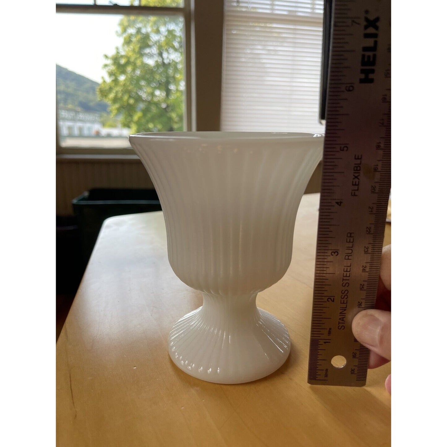 1960's E & O Brody White Milk Glass Ribbed Pedestal Vase M7000