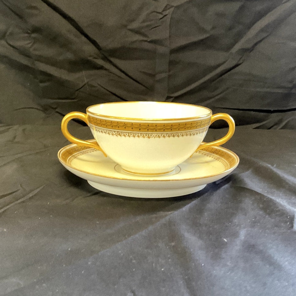Wm Guering & Co. Limoges Gilded Bouillon Cup & Saucer circa 1900s