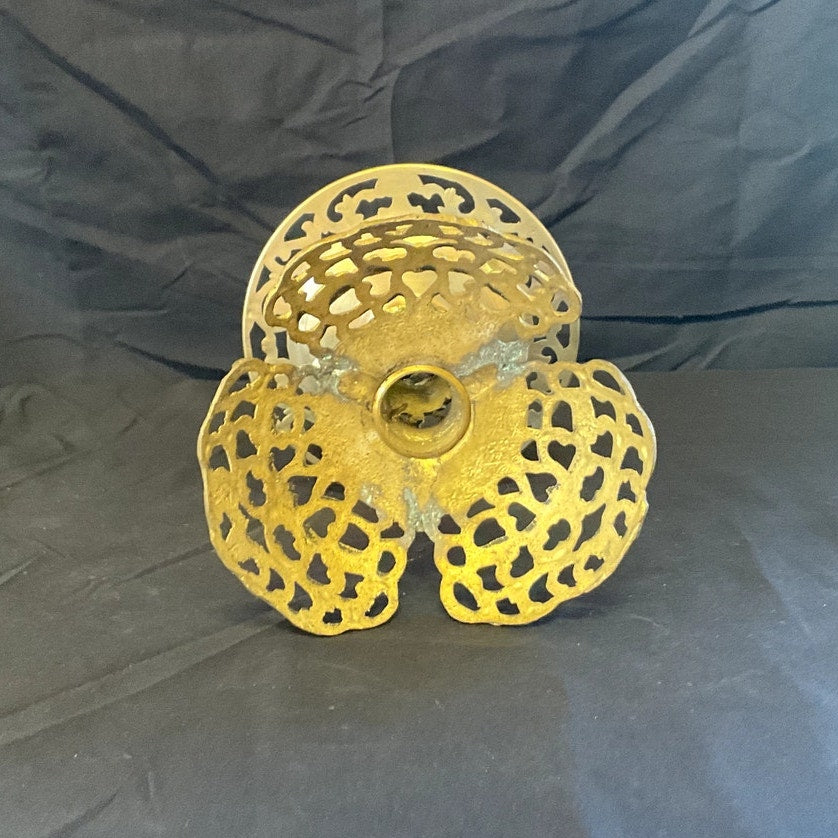 Vintage Brass Filigree Pillar Candle Holder