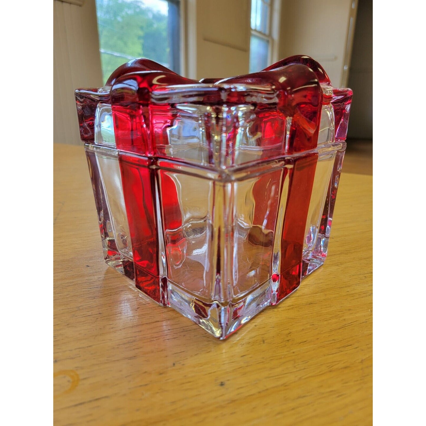 Vintage Glass Red Bow Christmas Box