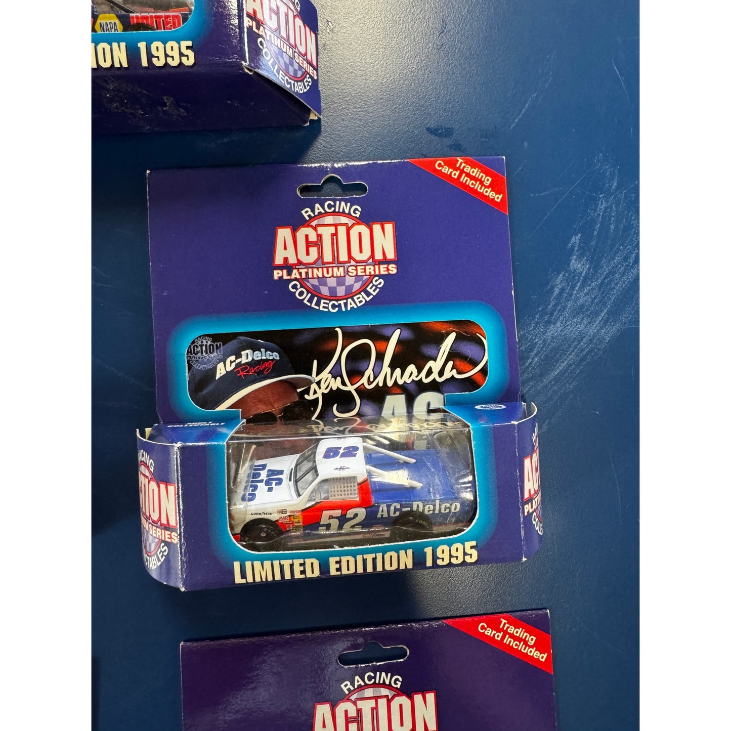 Lot of Seven Racing Action Platinum Series 1995 Trucks & Matching Trading Cards – #28, #52 (Ken Schrader), #7, #16, #84 (Joe Ruttman), #71, #16