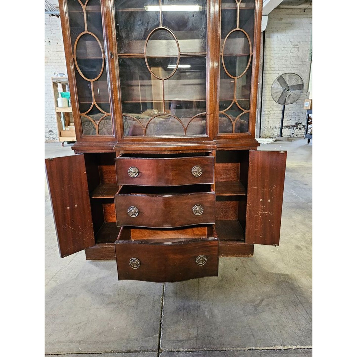 Vintage Small Mahogany Breakfront China Cabinet